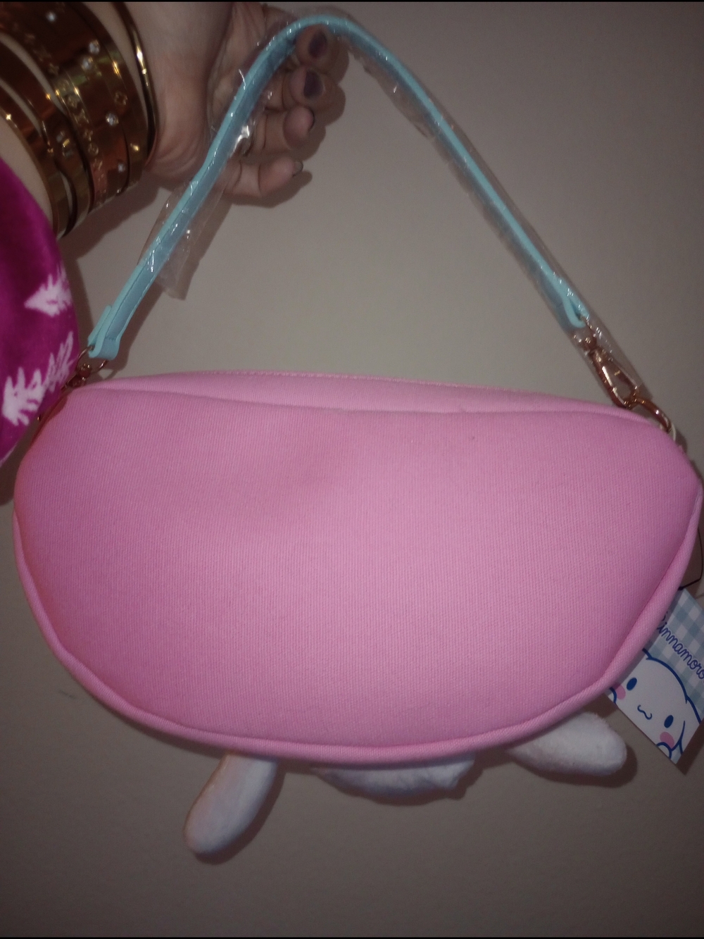 Sanrio Cinnamonroll pastel pink, blue ,cream shoulder bag with plush Bag charm - Picture 2 of 4